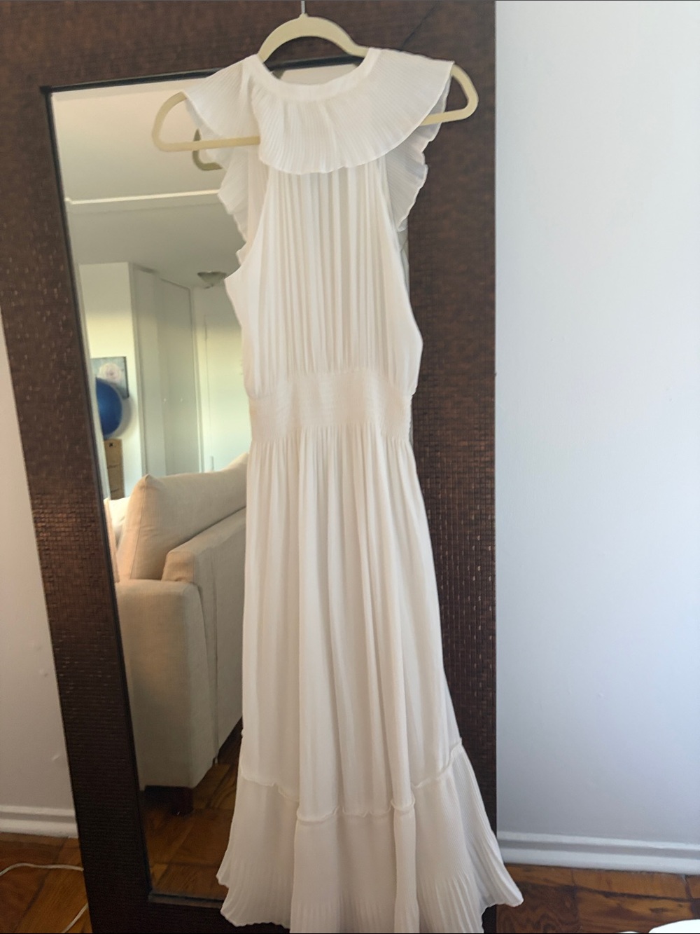 Ramy Brook White Pleated Ruffle V-Neck Maxi Dress - Picture 5 of 5
